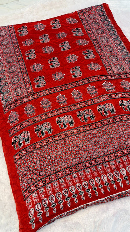 Airawar Ajrakh Crush Saree