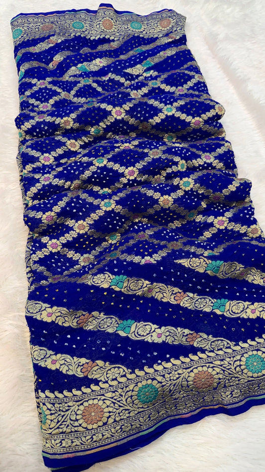 Exclusive Handwoven Original Neemzari Bandhani Saree (G)