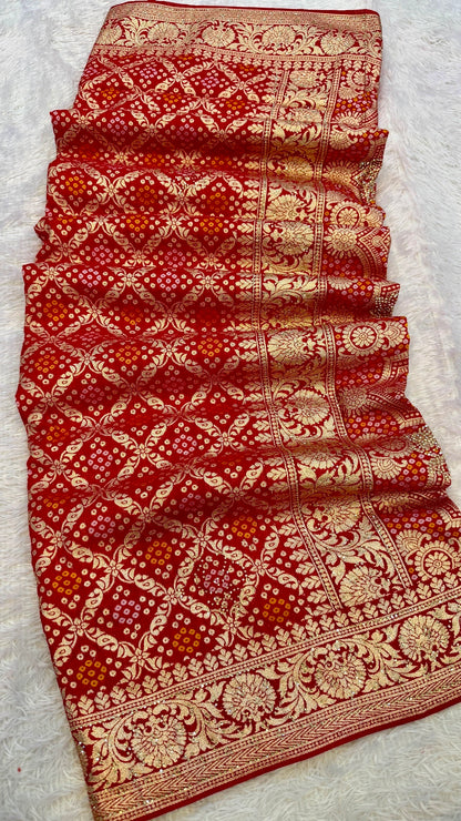 Georgette Bandhej Saree with Real Siroski Work