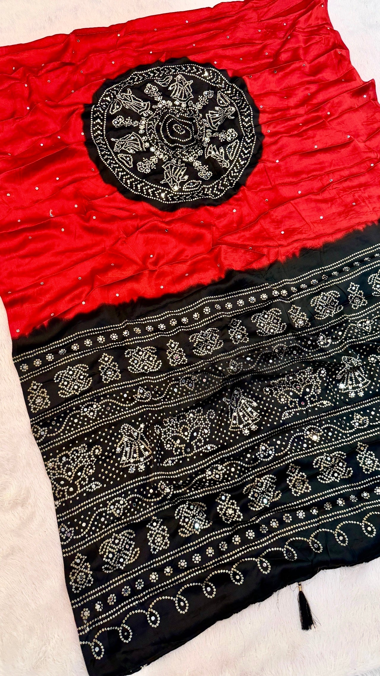 Kasumbo Ajrakh 500+ Real Mirror Saree (Red)