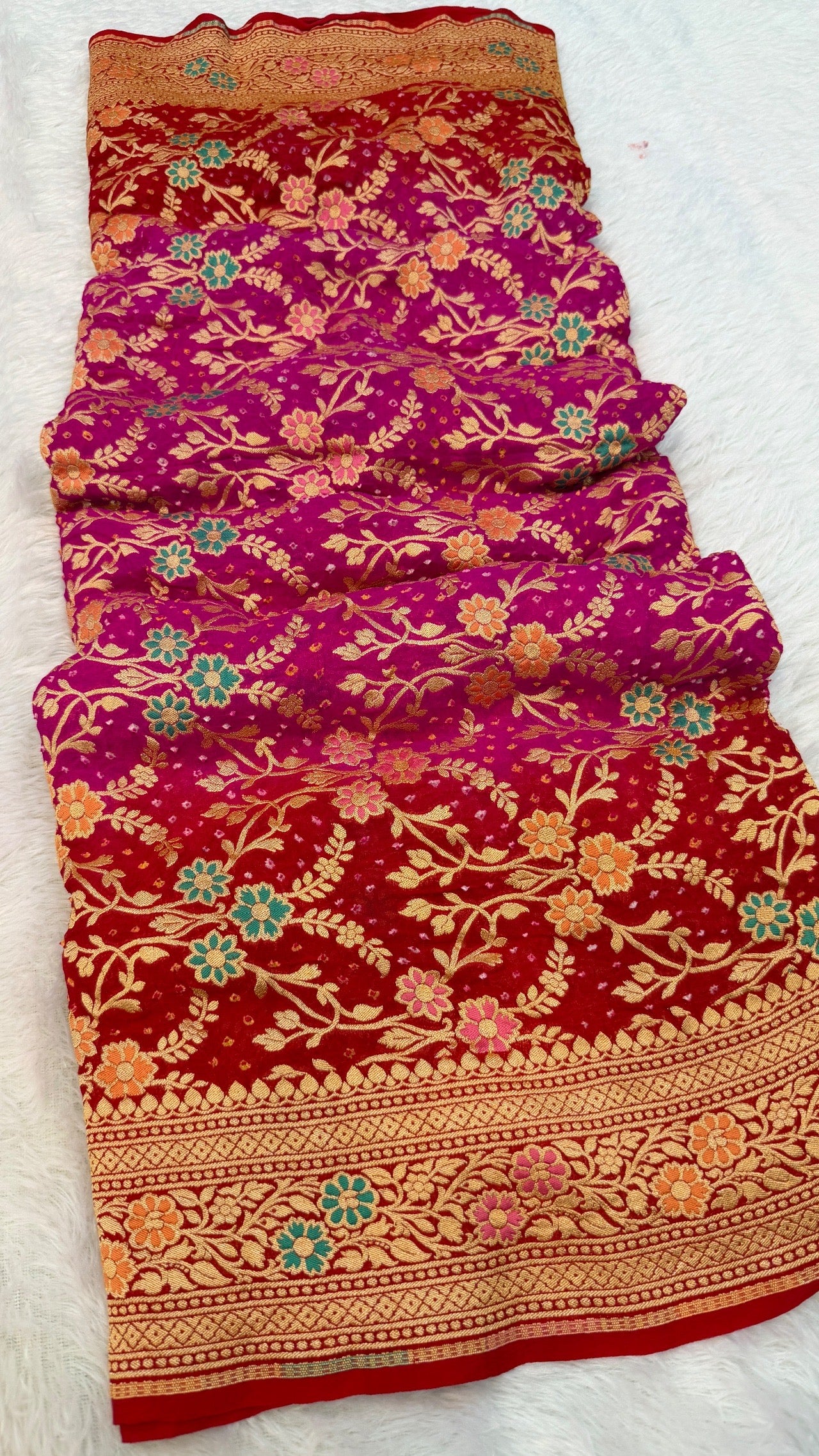 Exclusive Handwoven Original Neemzari Bandhani Saree (F)
