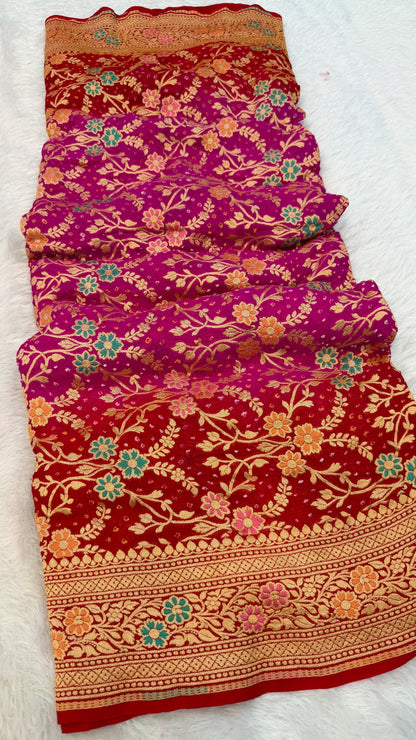 Exclusive Handwoven Original Neemzari Bandhani Saree (F)