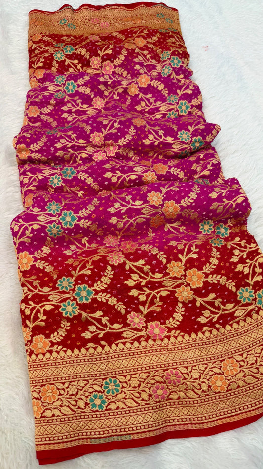 Exclusive Handwoven Original Neemzari Bandhani Saree (F)