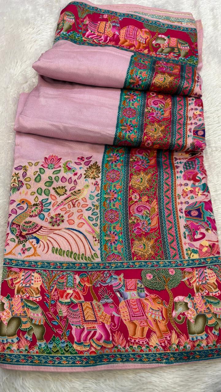 Pure Hand Weaving Kalamkari Saree (Blush Gala)