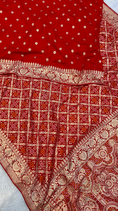Georgette Bandhej Saree with Real Siroski Work