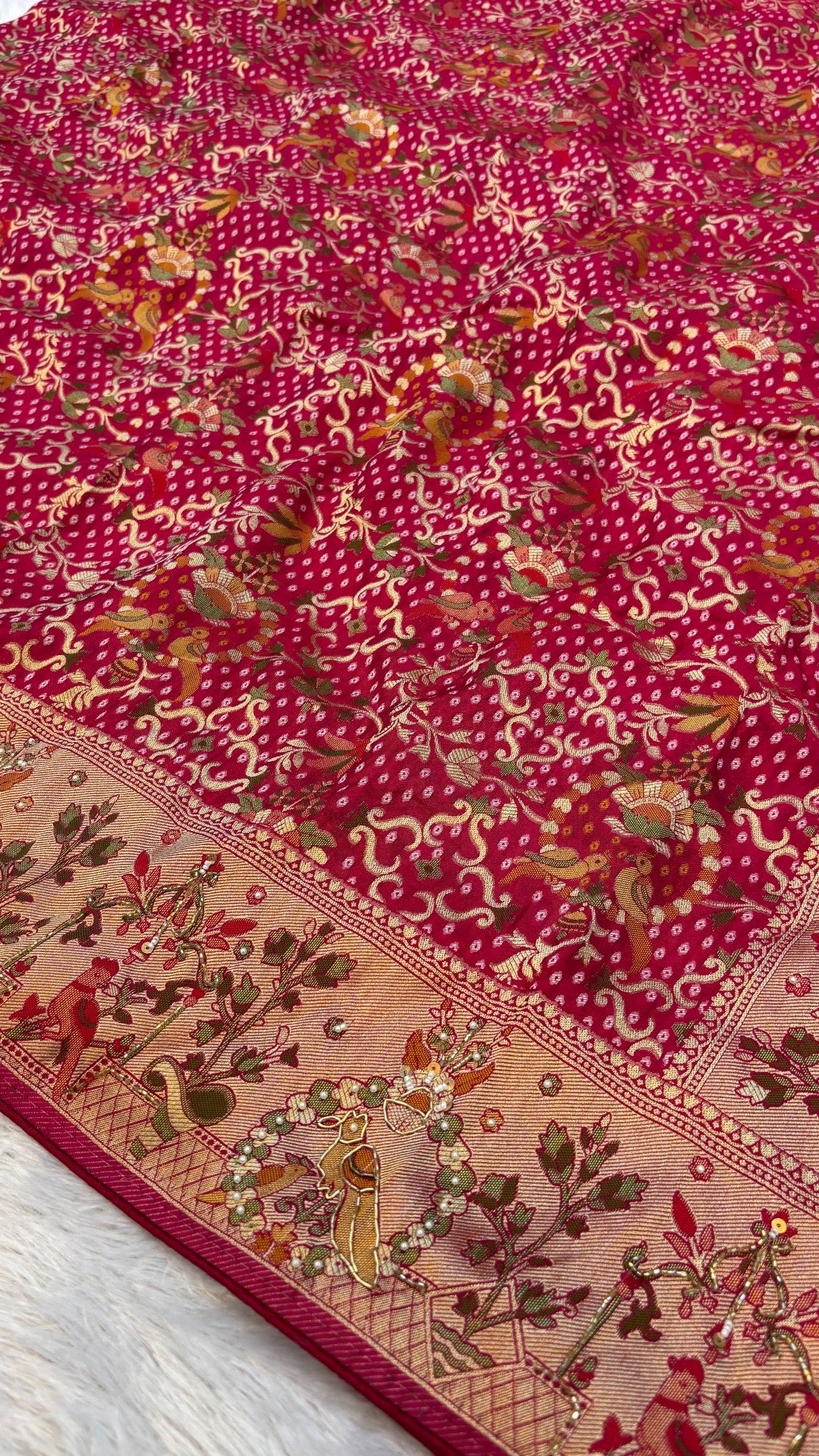 Minakari Handwork Saree, Georgette Bandhani (Jungalo)