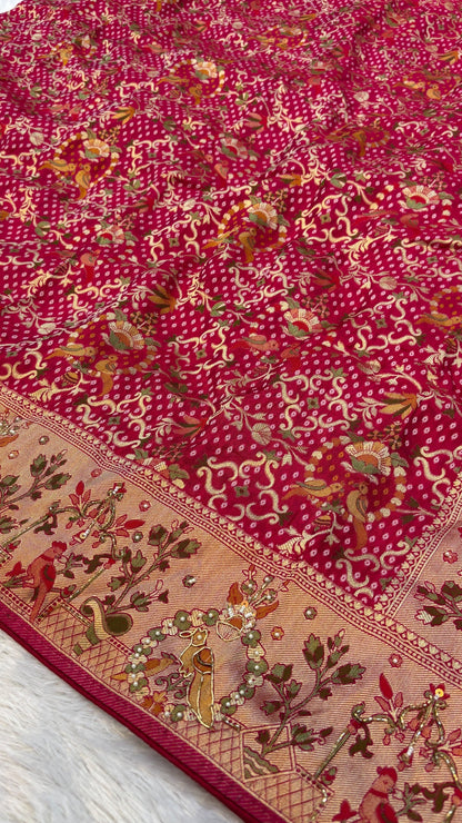 Minakari Handwork Saree, Georgette Bandhani (Jungalo)