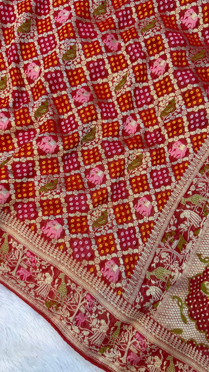 Traditional Georgette Banarasi Bandhej Saree (Rani / Maroon)