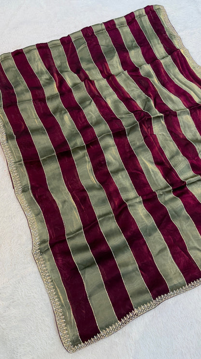 Luxurious Dual Shade Cocktail Saree (Royal Wine & Olive)