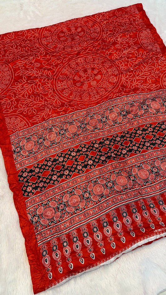 Ajrakh Bandhani Crush Saree
