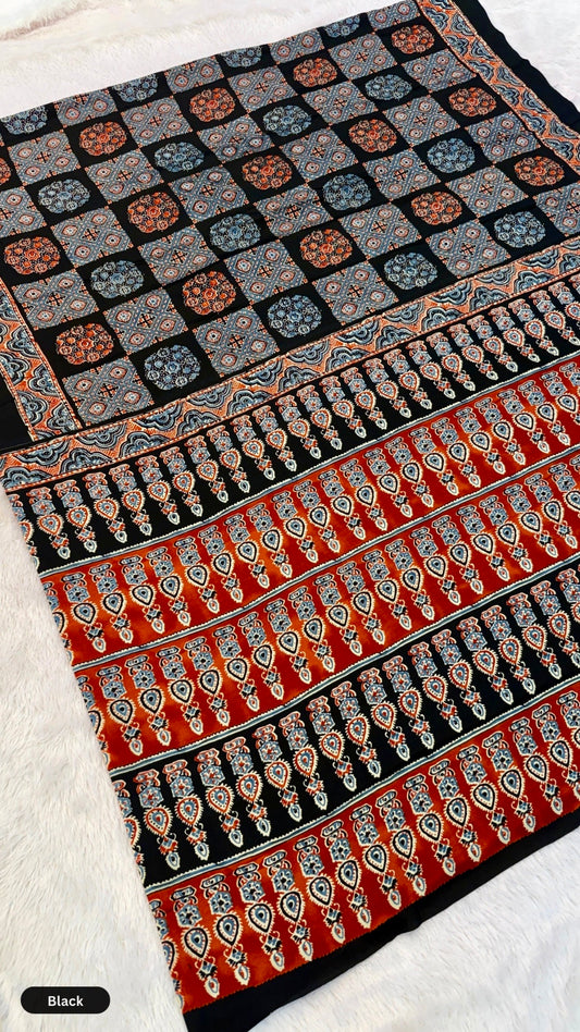 Kutch Kala Ajrakh Saree (Best Seller)