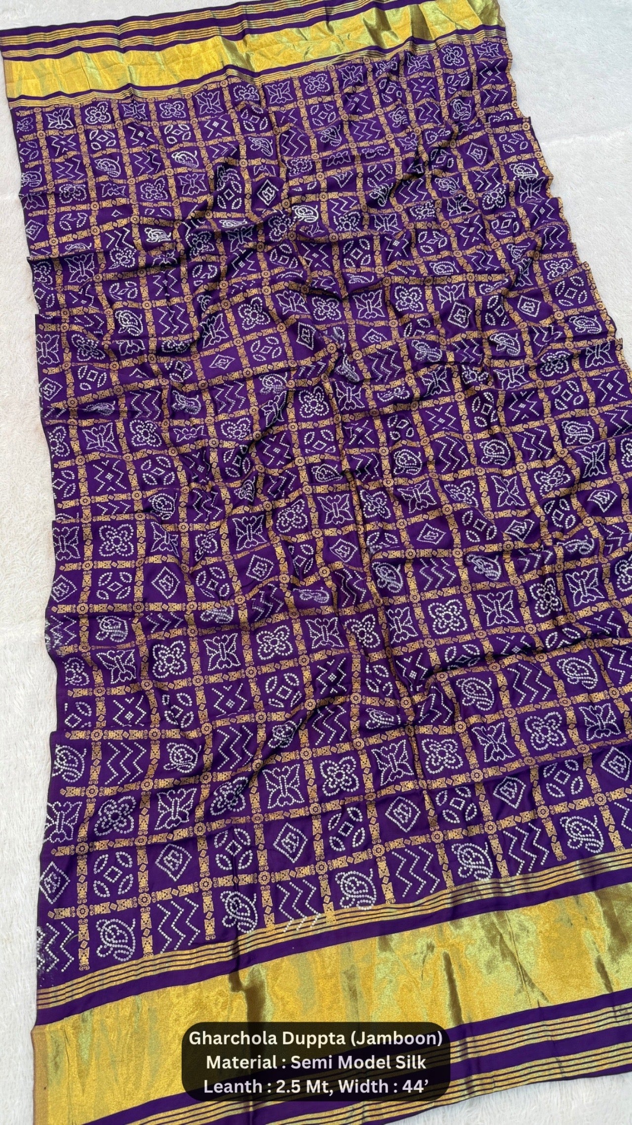 Traditional Bandhej Gharchola Duppta with Lagadi Patta