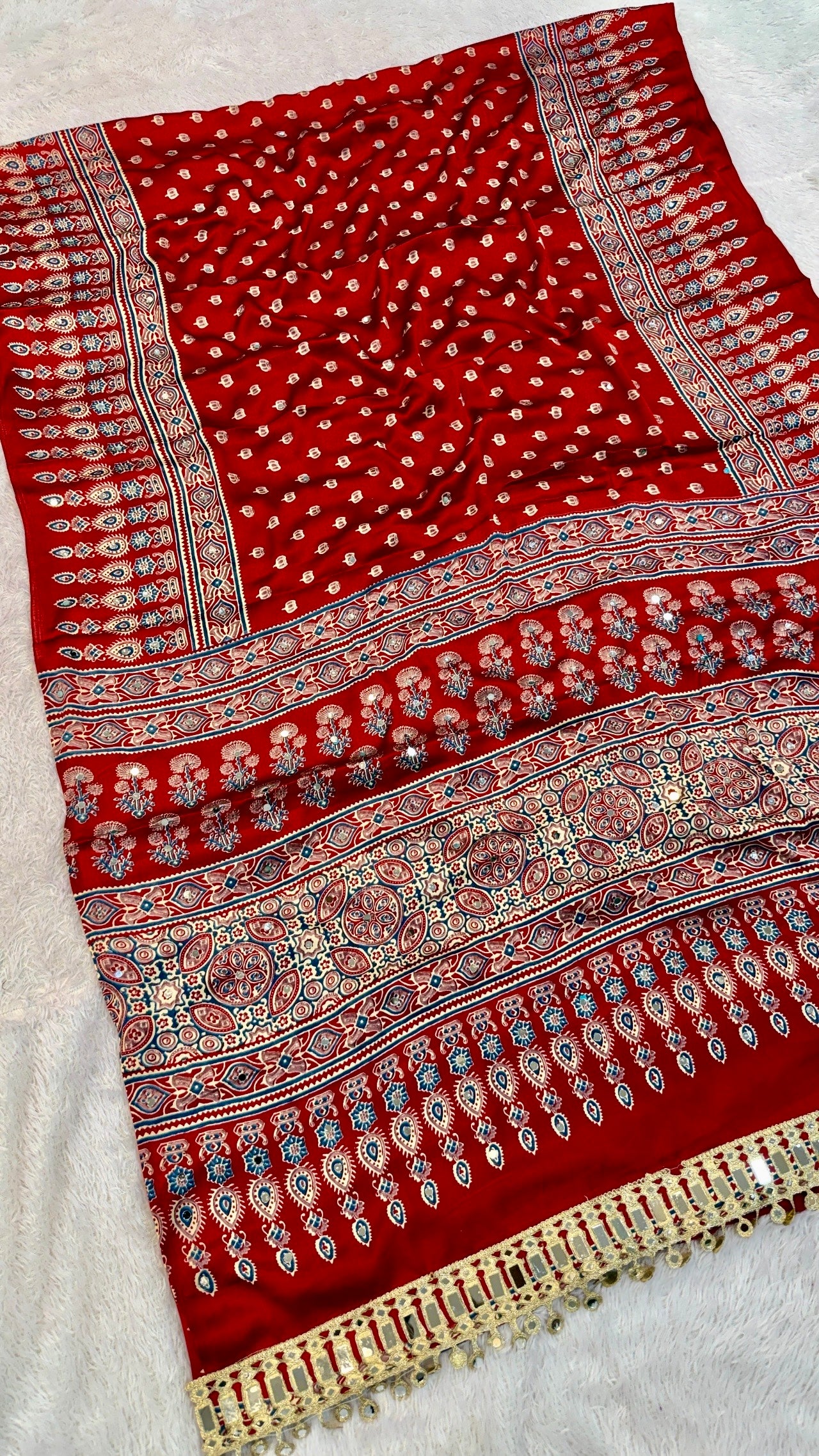 Ajrakh Butti With 500+ Real Mirror Saree Vol.03