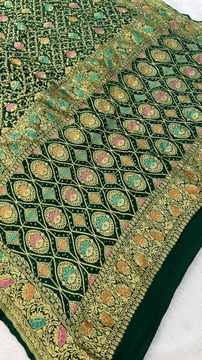 Exclusive Handwoven Original Neemzari Bandhani Saree (B)