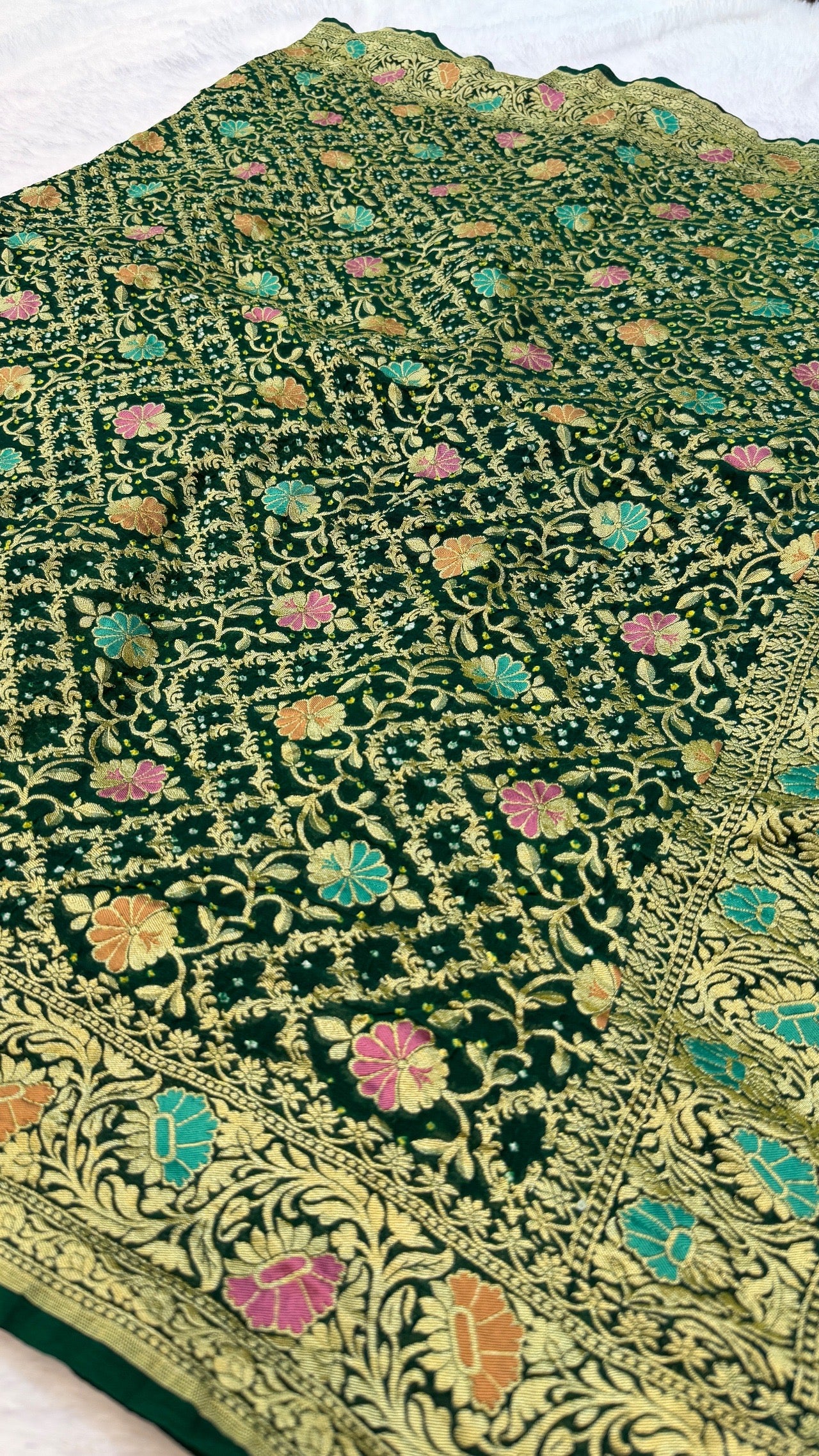 Exclusive Handwoven Original Neemzari Bandhani Saree (B)