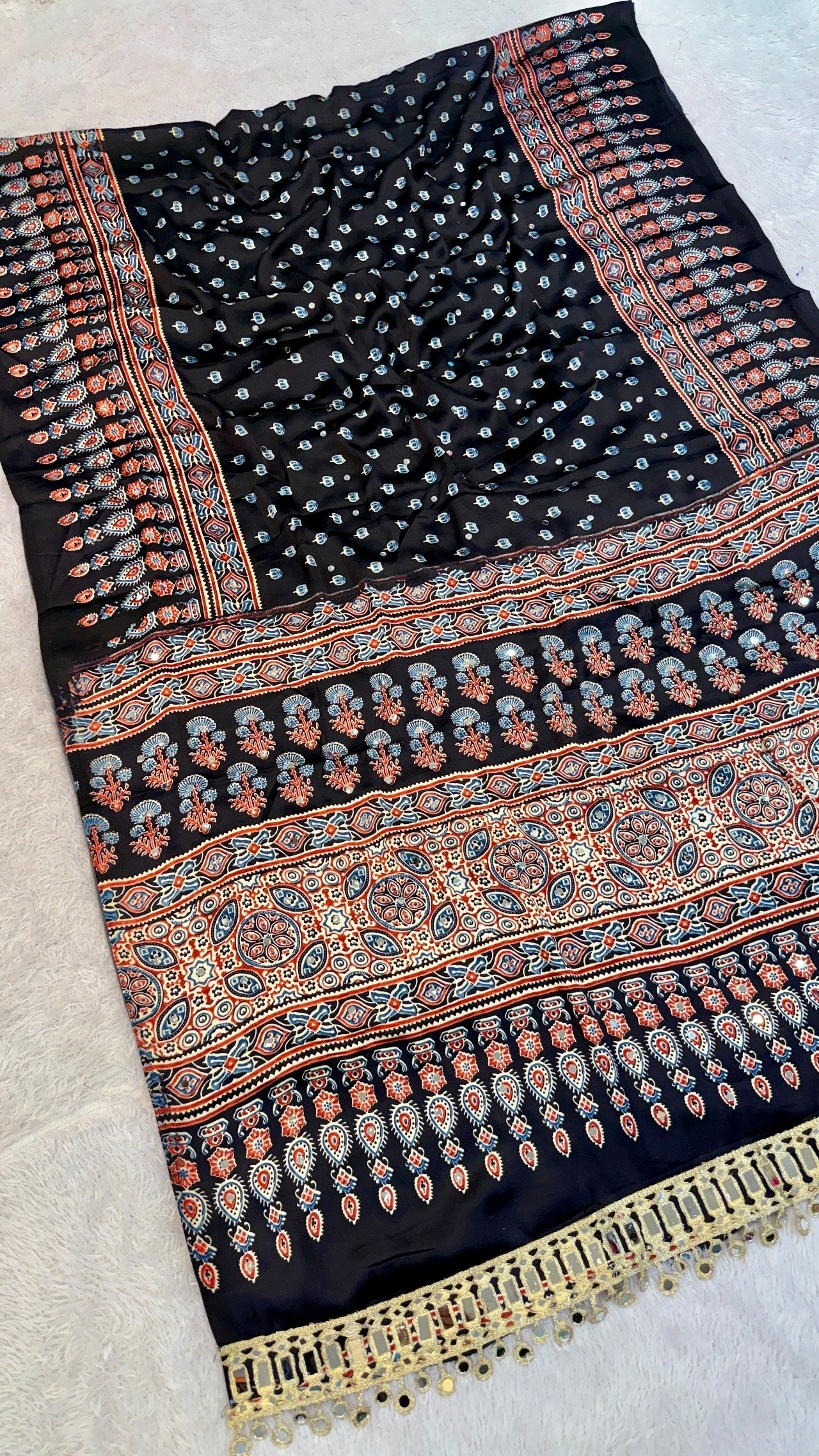 Ajrakh Butti With 500+ Real Mirror Saree Vol.03