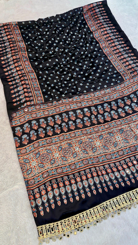 Ajrakh Butti With 500+ Real Mirror Saree Vol.03