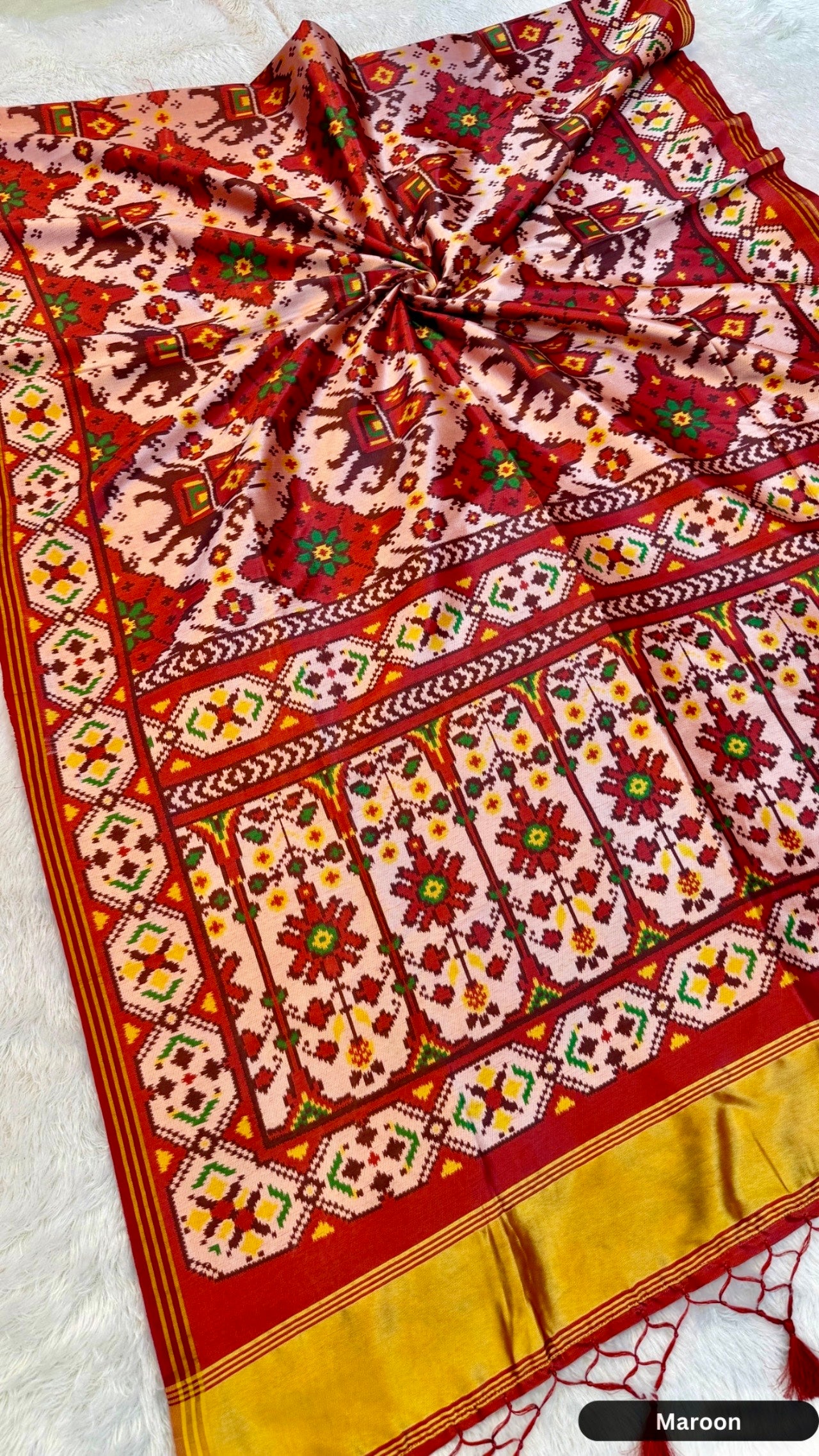 Semi Ikkat Patan Patola Saree with Beautiful Tussle (SALE)