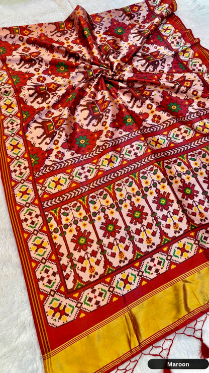 Semi Ikkat Patan Patola Saree with Beautiful Tussle (SALE)