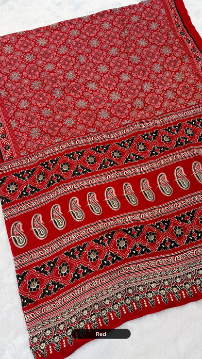 Rang-e-Ajrakh Crap Silk Saree