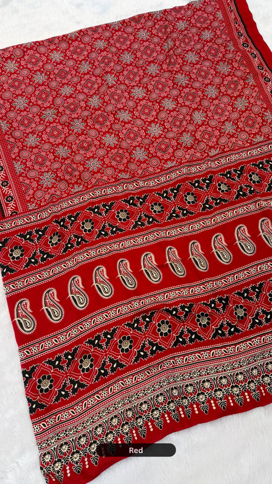 Rang-e-Ajrakh Crap Silk Saree