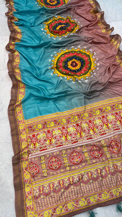Exquisite Mandala Art Work Sarees (Sky)