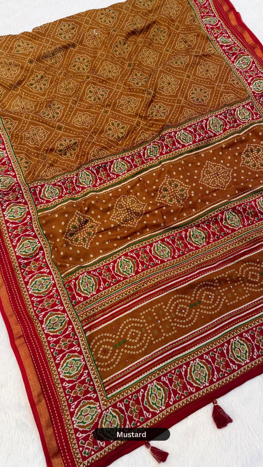 Trending Mul Cotten Katha + Mirror Work Saree (Gharchola SD)