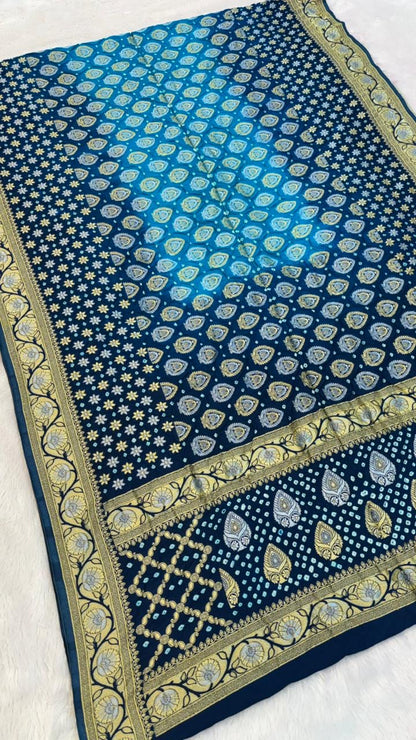 Heeramandi Hand Bandhej Saree (Gold-Silver Weaving)
