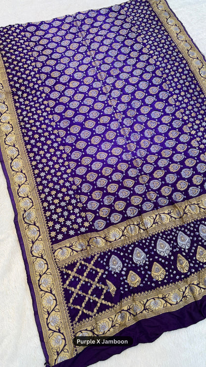 Heeramandi Hand Bandhej Saree (Gold-Silver Weaving)