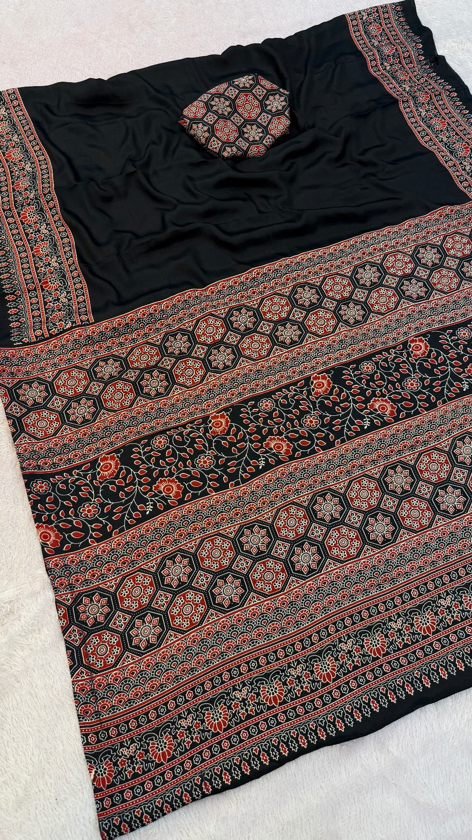 Plain Ajrakh Kalamkari Saree Vol.2