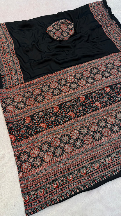 Plain Ajrakh Kalamkari Saree Vol.2