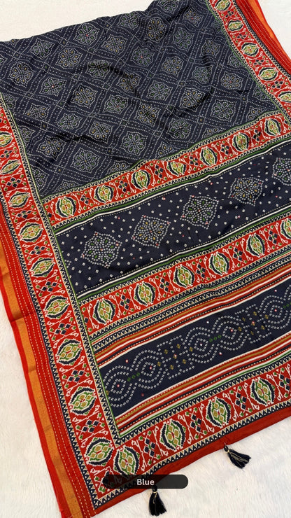 Trending Mul Cotten Katha + Mirror Work Saree (Gharchola SD)