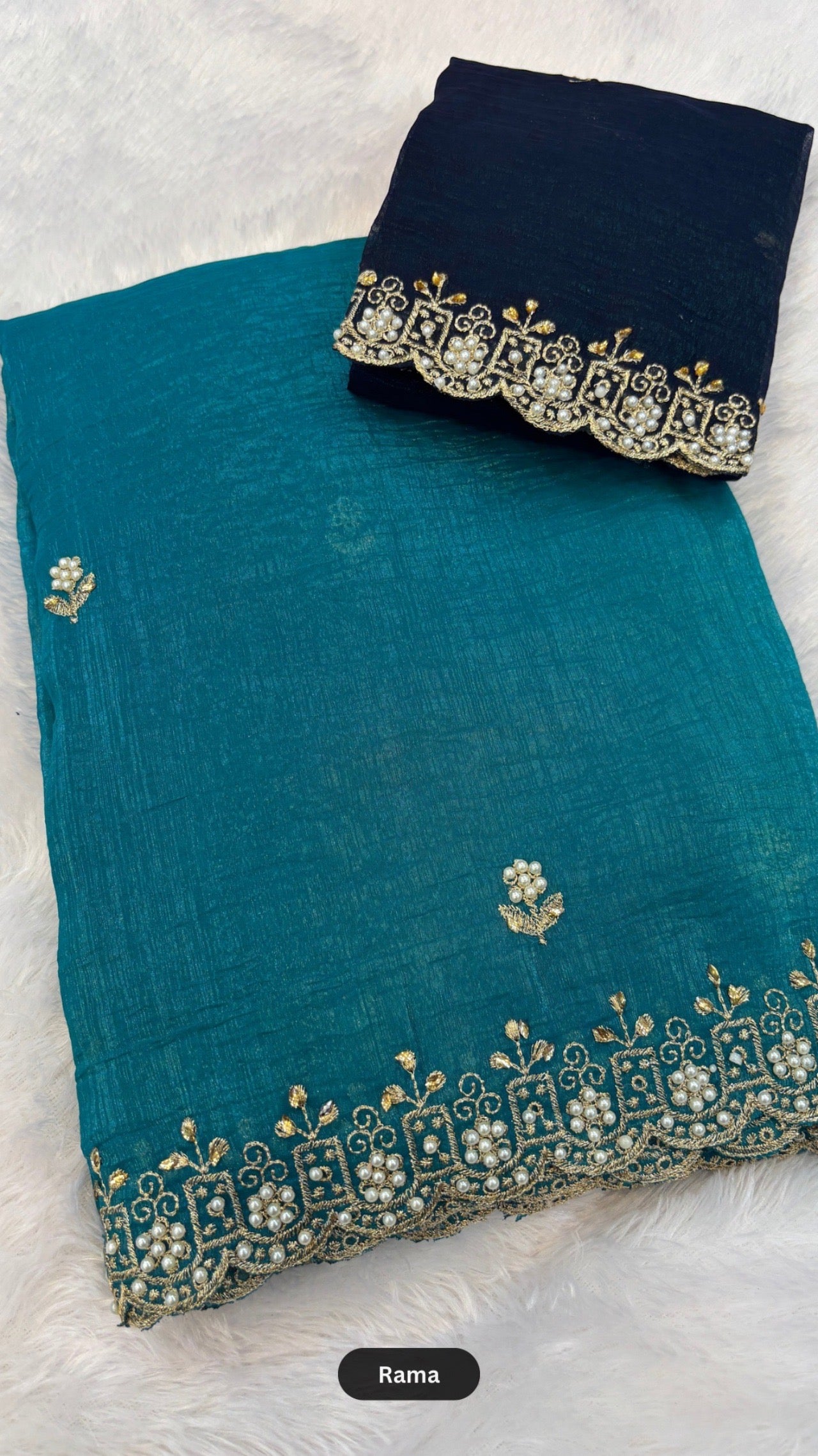 Pearl Work Saree with Contrast Blouse