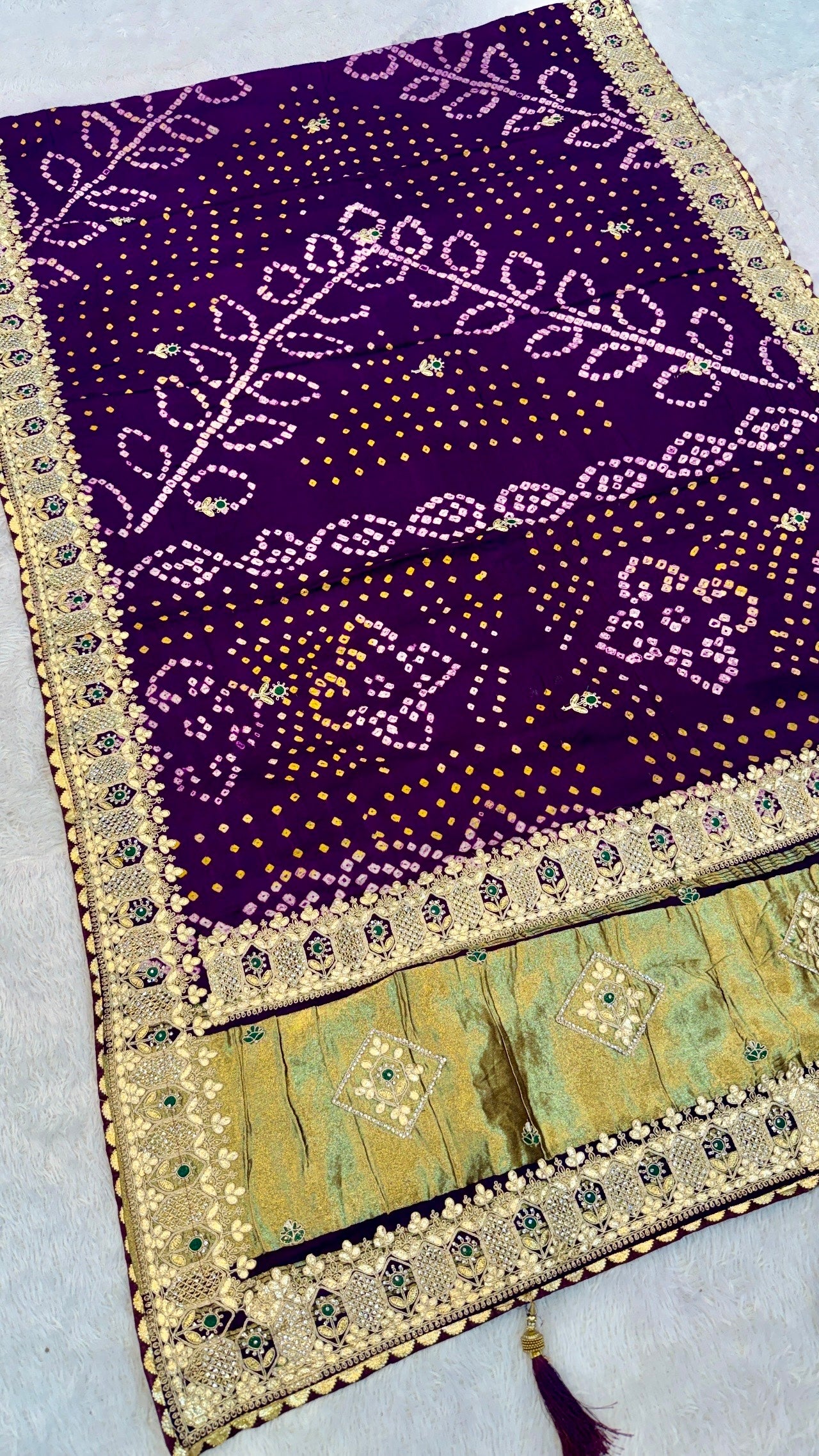 Pure Gaji Silk Handbandhej Gottapatti work Saree