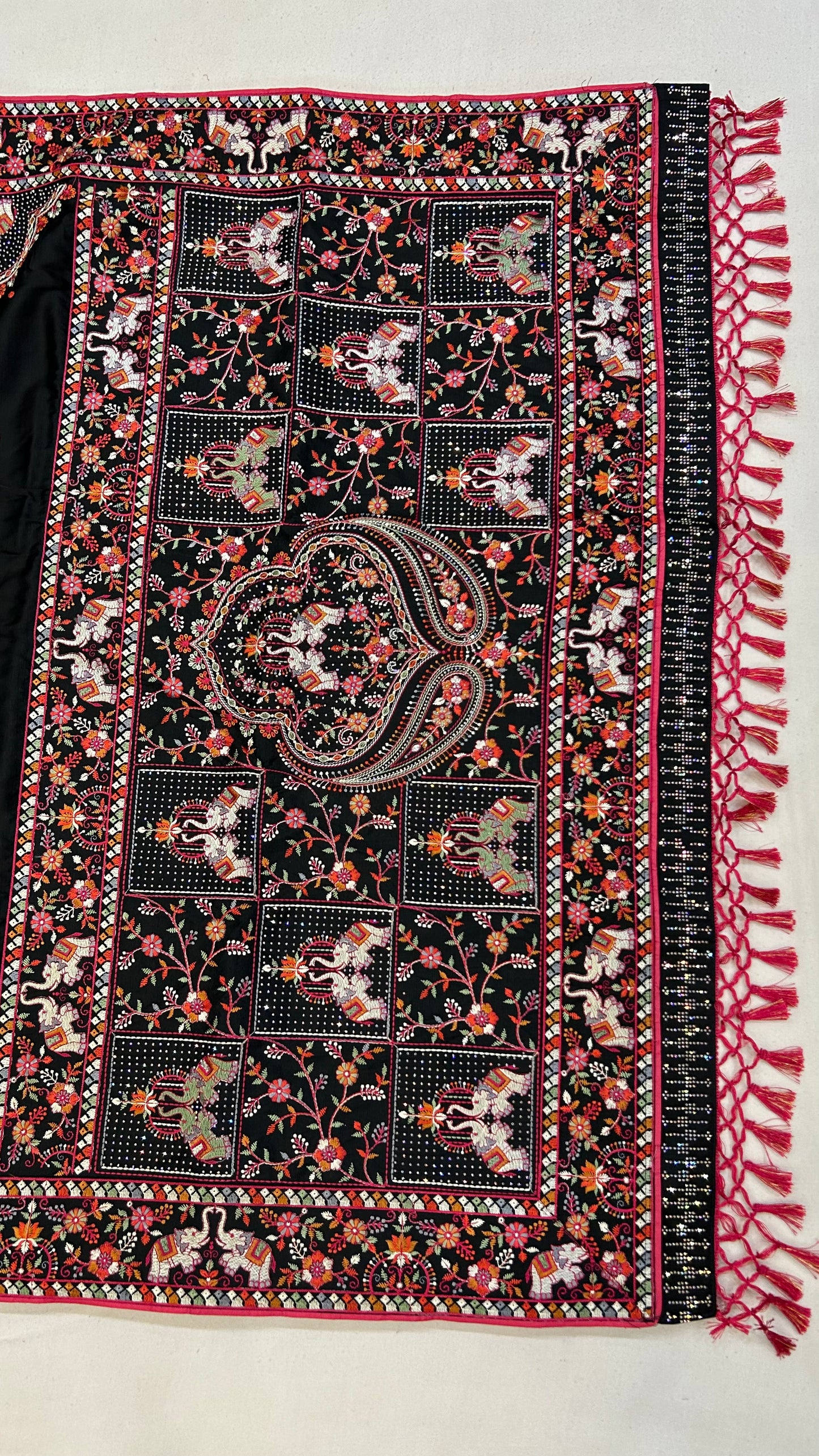 Kutchi Embroidery Black Saree
