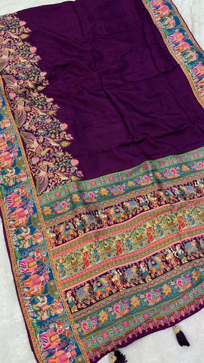 Pure Hand Weaving Kalamkari Saree (Wine Gala)