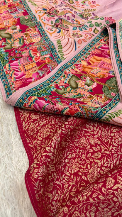 Pure Hand Weaving Kalamkari Saree (Blush Gala)