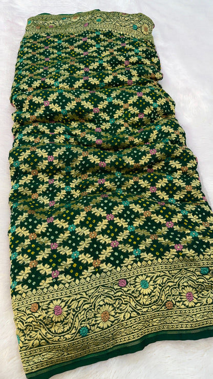 Exclusive Handwoven Original Neemzari Bandhani Saree (D)