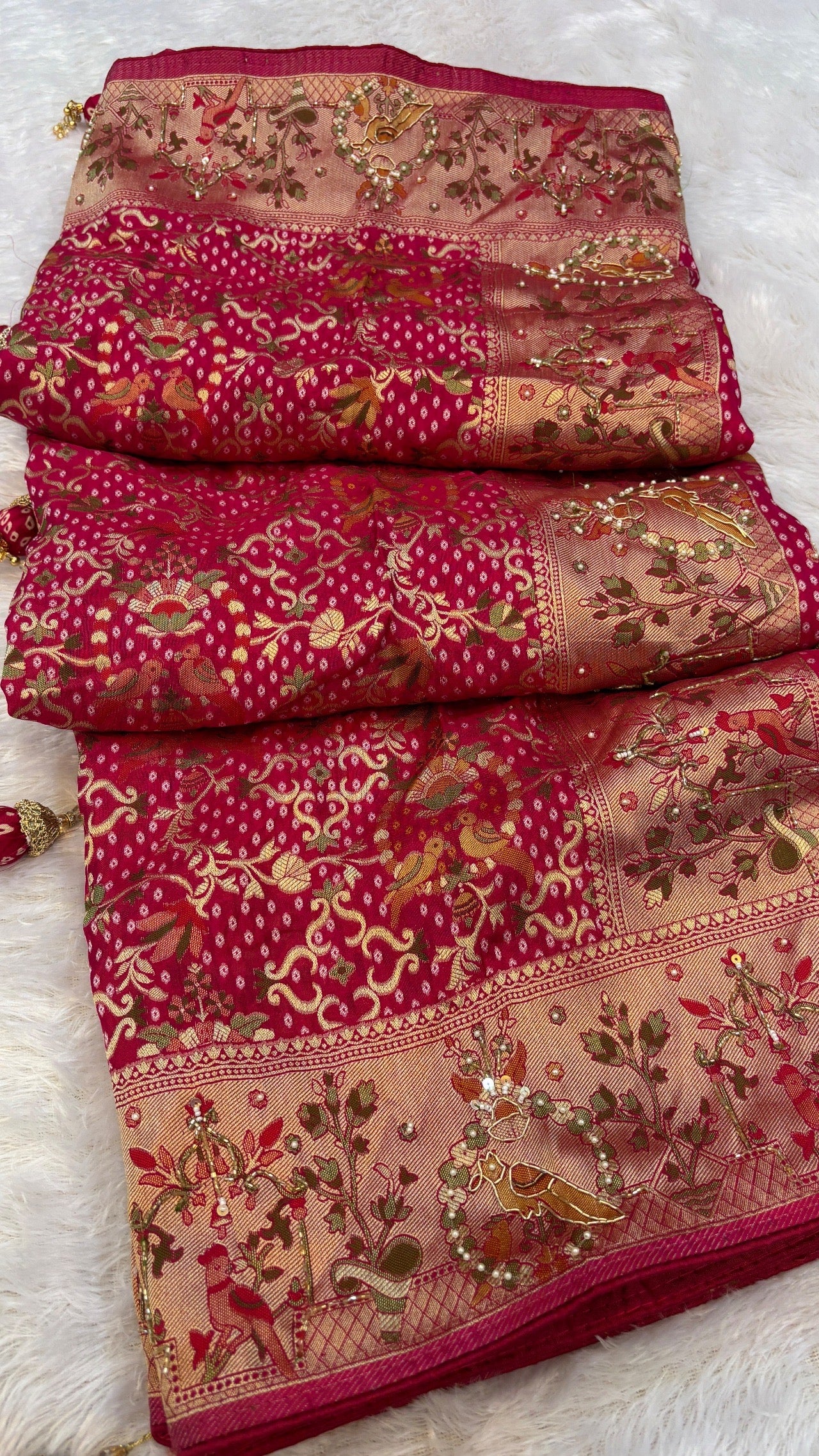 Minakari Handwork Saree, Georgette Bandhani (Jungalo)