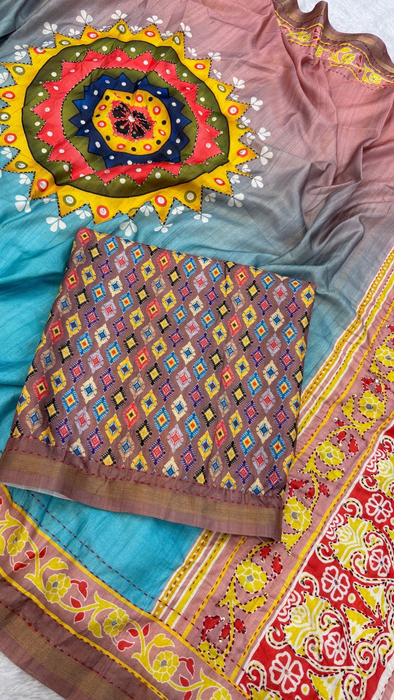 Exquisite Mandala Art Work Sarees (Sky)