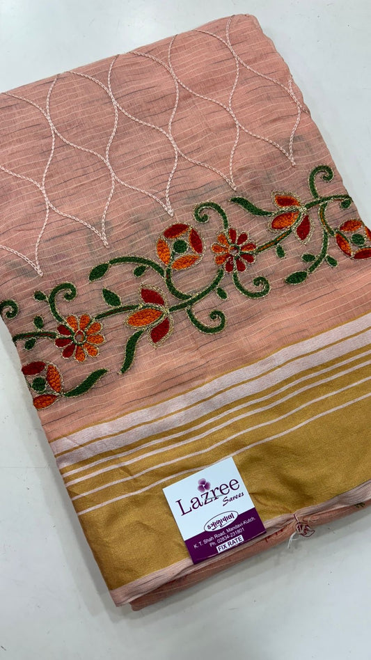 Embroidery Work Cotten Saree ( Wahel)