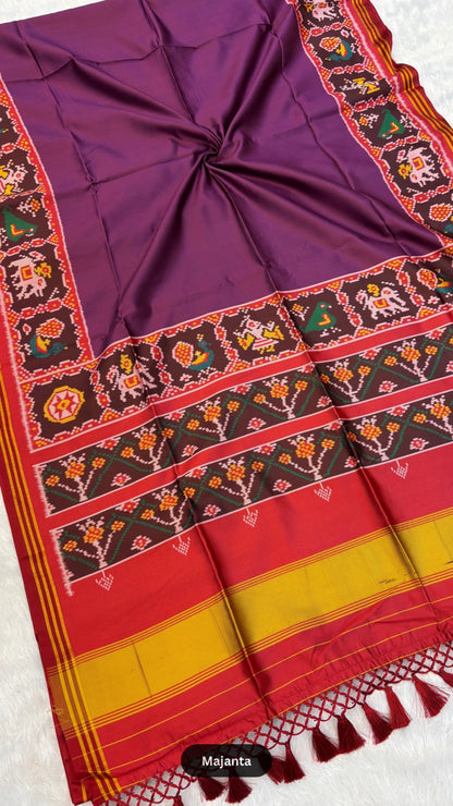 Semi Ikkat PLAIN Patola Saree with Beautiful Tussle