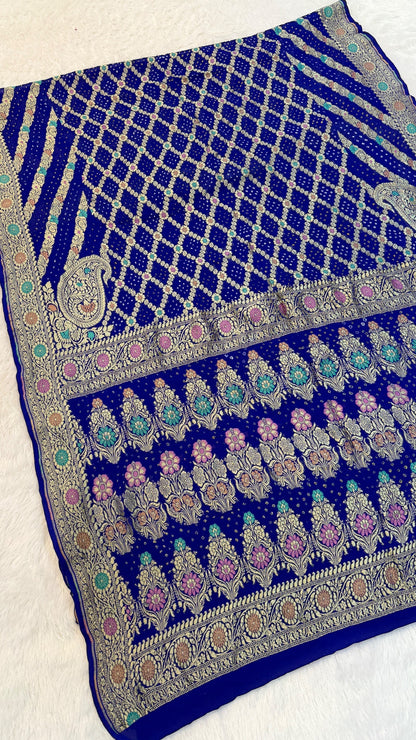 Exclusive Handwoven Original Neemzari Bandhani Saree (G)