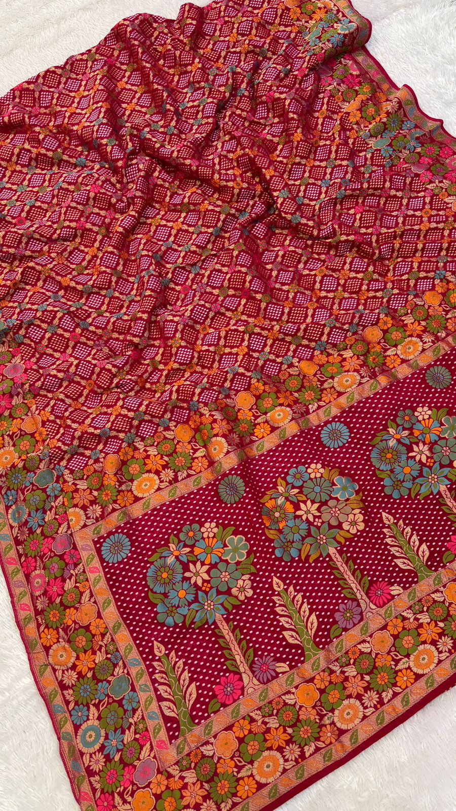 Original Minakari Bandhej Weaving Saree (Rani Color)