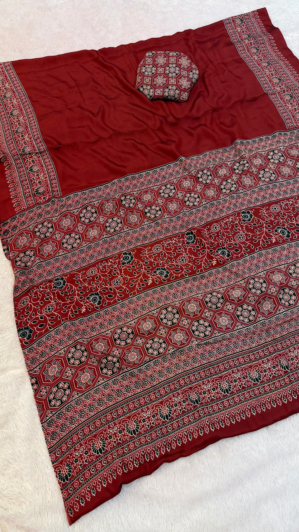 Plain Ajrakh Kalamkari Saree Vol.2