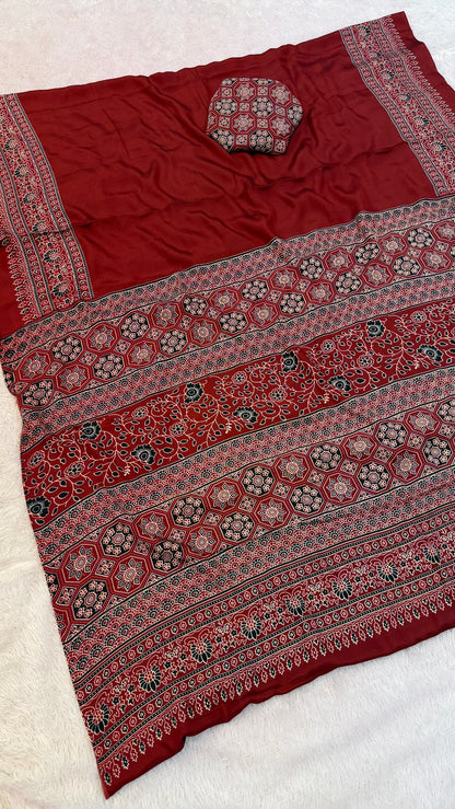 Plain Ajrakh Kalamkari Saree Vol.2