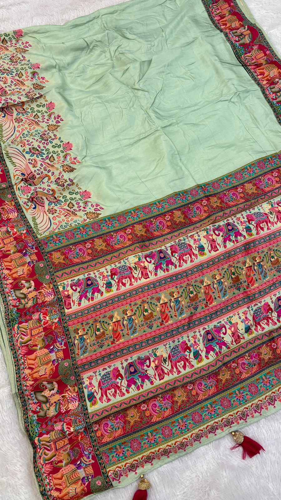 Pure Hand Weaving Kalamkari Saree (Pista Gala)