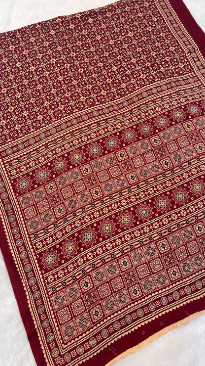 Vintage Ajrakh Bandhej Saree (Rayon Silk)