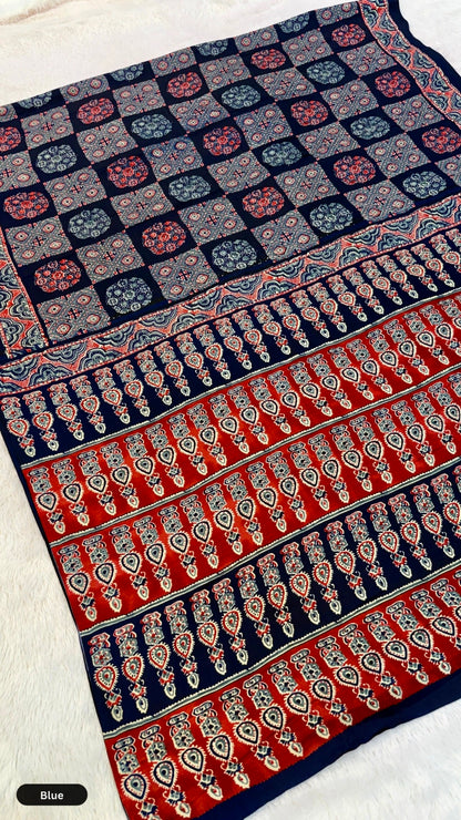 Kutch Kala Ajrakh Saree (Best Seller)