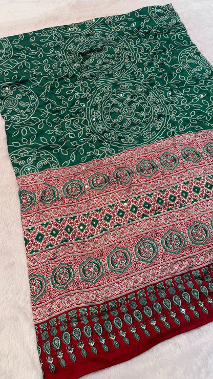 Bandhani Ajrakh With 500+ Real Mirror Saree Vol.02